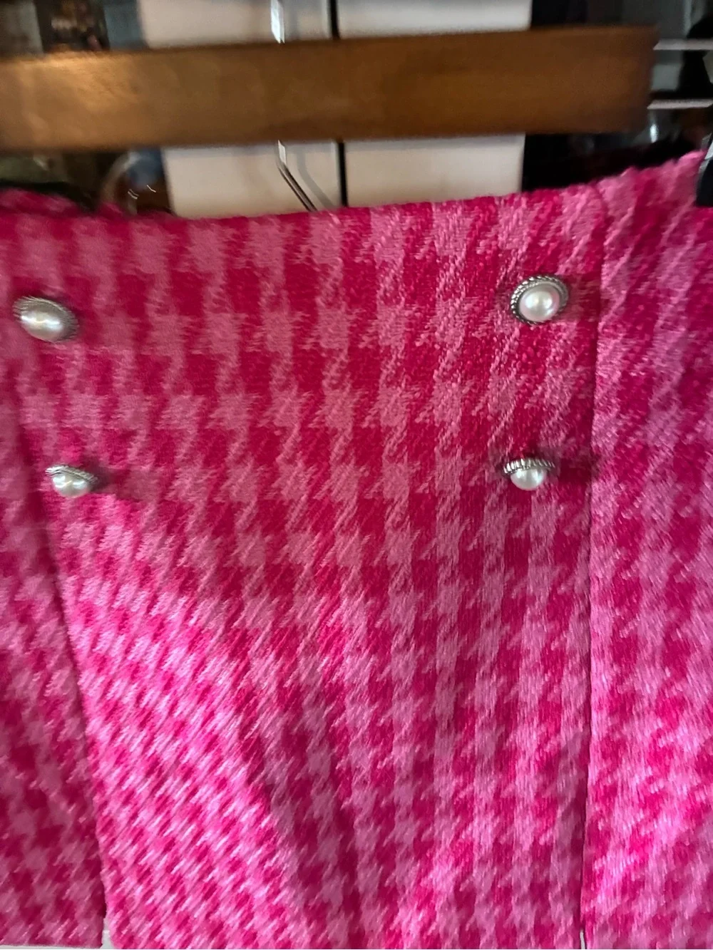 Cicy Bell Hot Pink Houndstooth Two-Piece Skirt Set nwt M Blazer L Skirt